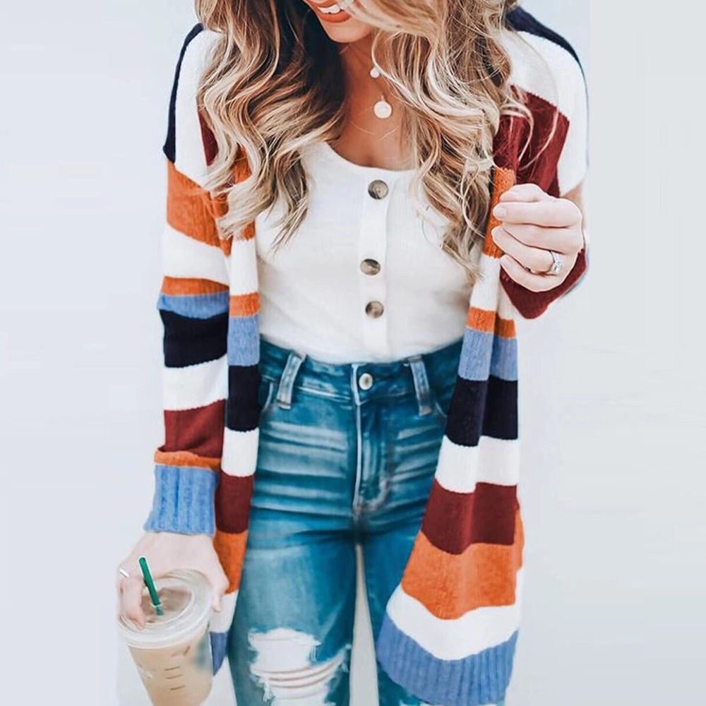 Multicolored Striped Cardigan Sweater